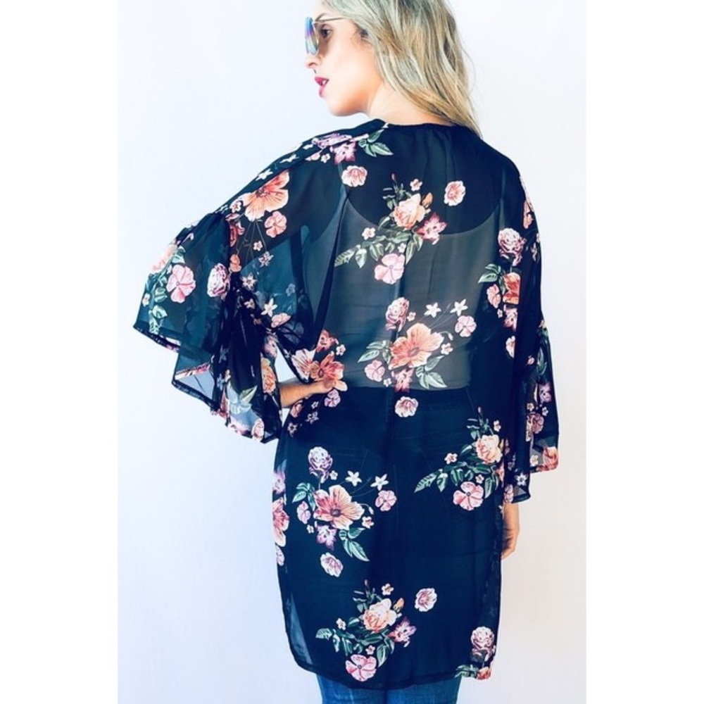 Last 1 New Floral Kimono Cardigan w/Ruffled Sleeve - Picture 5 of 7